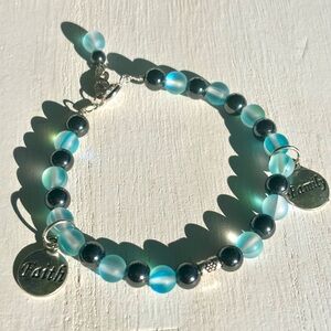 Elegant Silver and Blue Beaded Bracelet